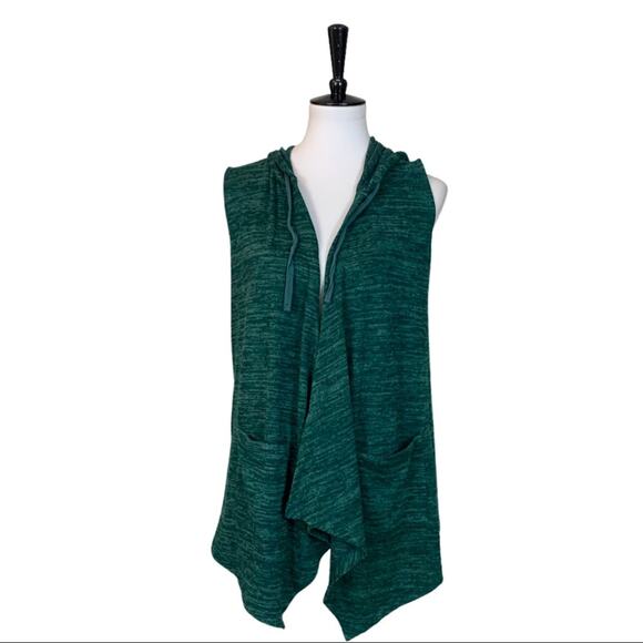 LOGO Women's Vest Green Knit Hooded Open Front Size Casual Athleisure Size XS - Picture 2 of 13